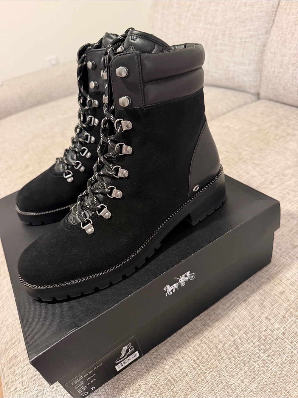 Coach Black Suede Lace-Up Hiker Boots